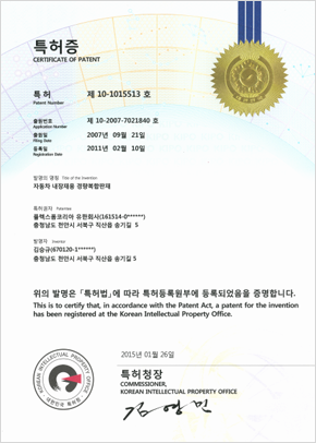 Material compuesto ligero para el interior de la cabina de pasajeros para automóviles 특허 이미지